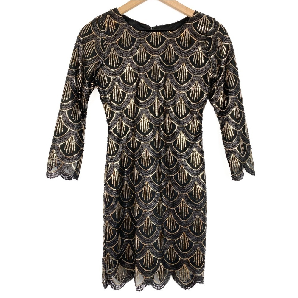 Gianni‎ Bini Womens Mini Dress XS Black Sequin Cocktail Gatsby Holiday Art Deco